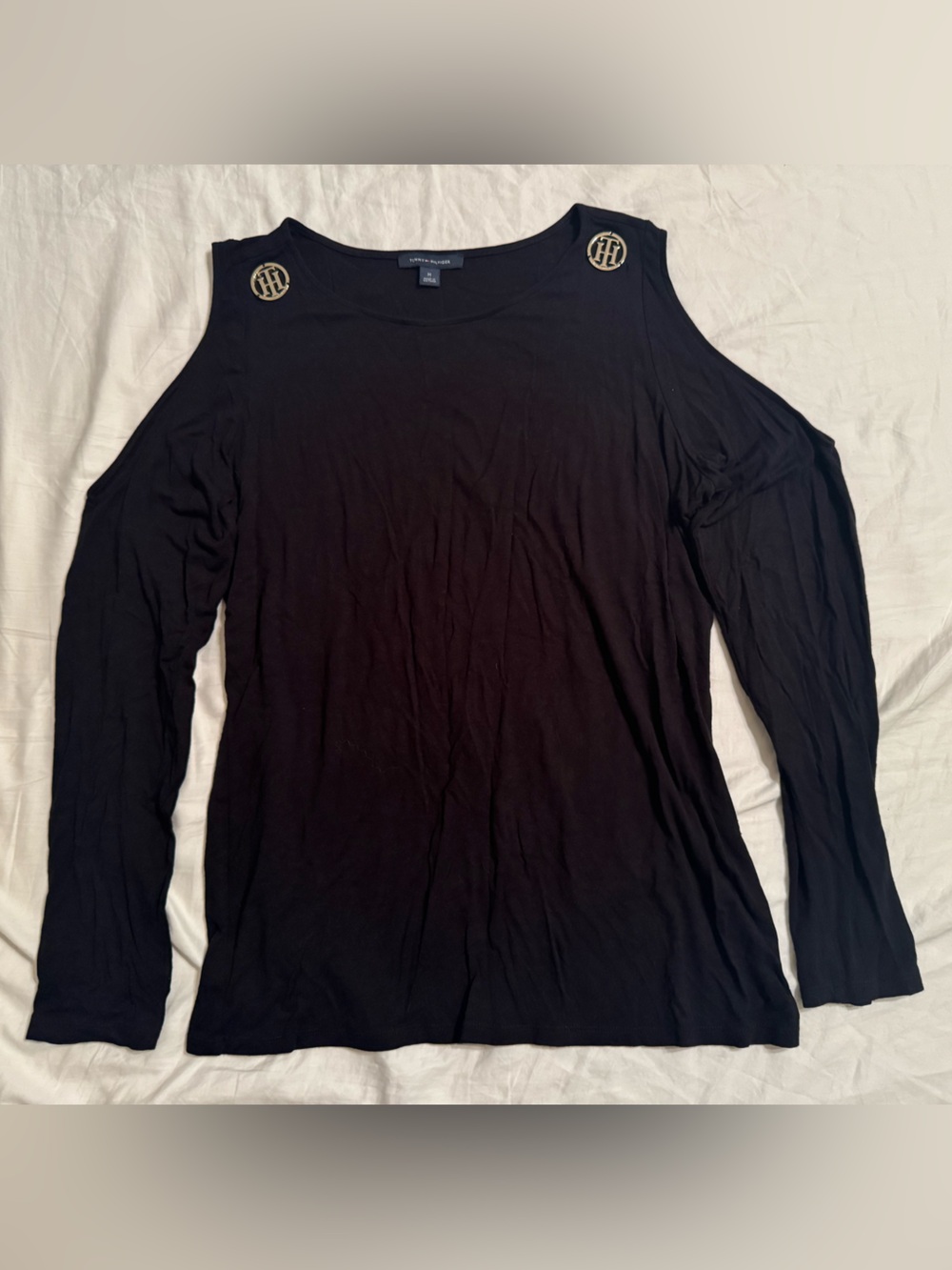 Tommy Hilfiger Black Top with Gold Logo Medallion